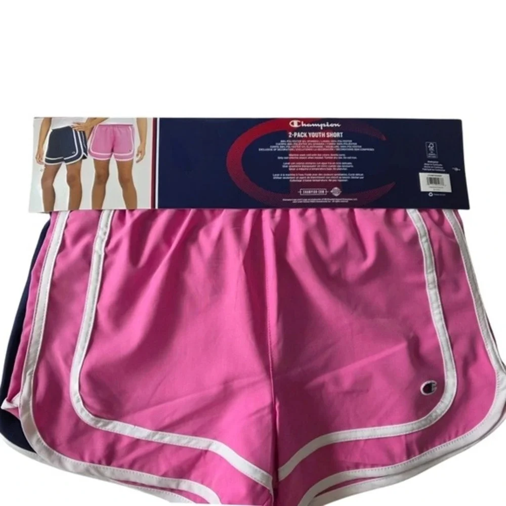 Champion Dolphin Shorts Kids Girls 2‎ Pack Navy Pink Size 10/12 Retro Athletic